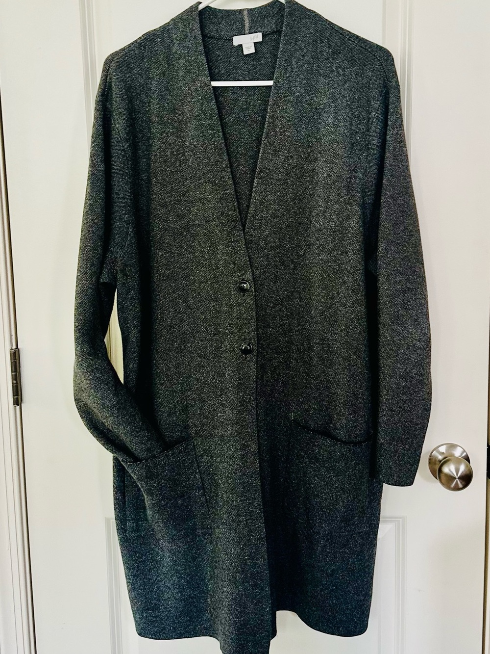 Long Open-Front Cardigan Duster Charcoal Gray - XL
